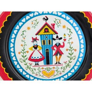 Vintage Pennsylvania Dutch Tin Metal Tray, Folk Art Large 19" Serving Platter
